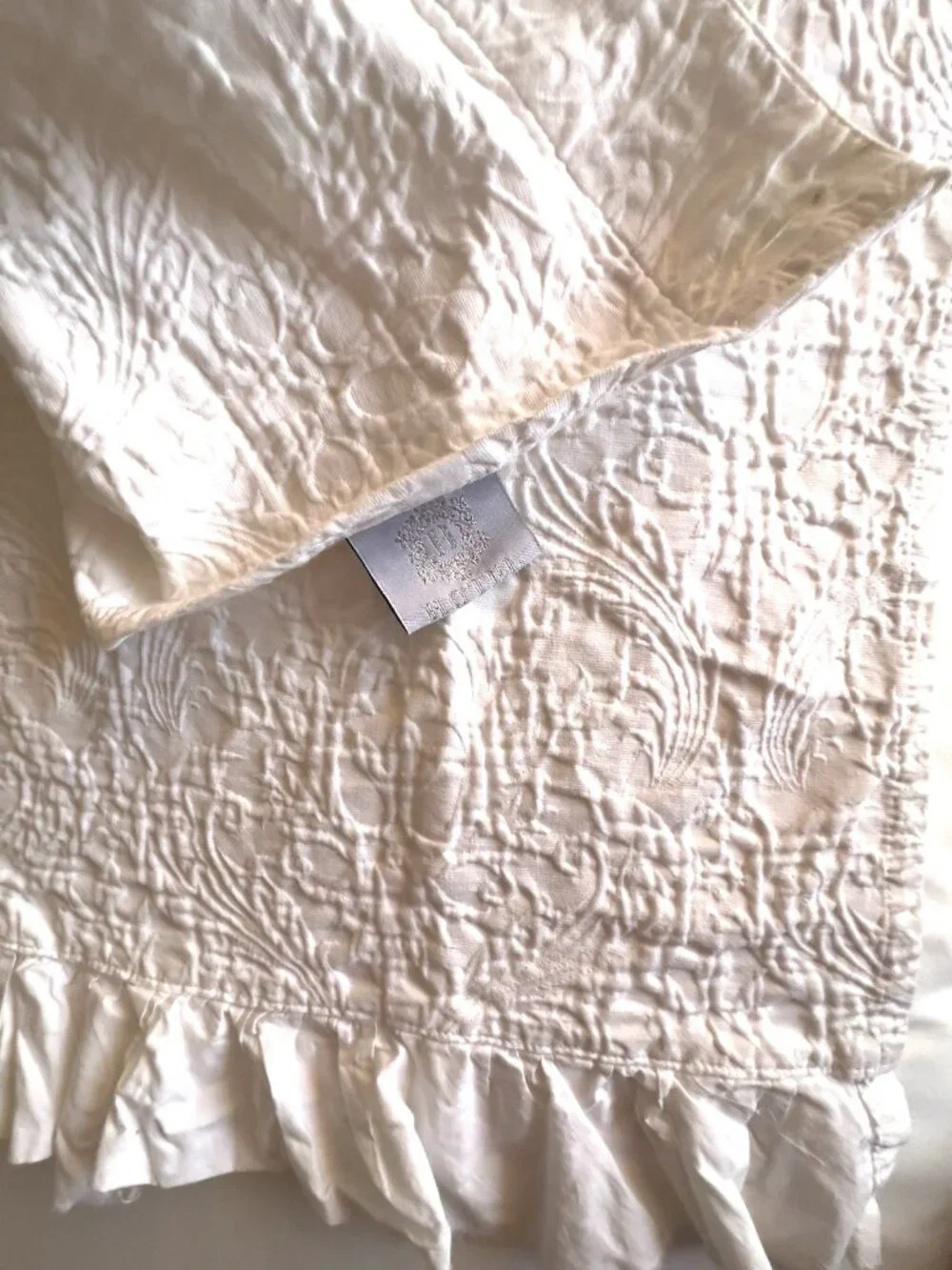 Shabby Chic MATELASSE Shower Curtain White 100% Cotton Ruffle 70” x 64